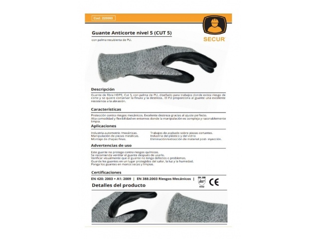 GUANTE (XL) / ANTICORTE GRIS (TOTAL) - Total Tools Colombia